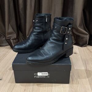 Black Leather Ankle Boots with Stud Accents